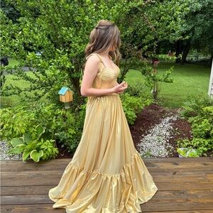 Jovani Gold Satin Prom Dress